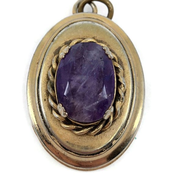 Vintage Victorian Revival Gold Tone Amethyst Penda - Picture 7 of 7